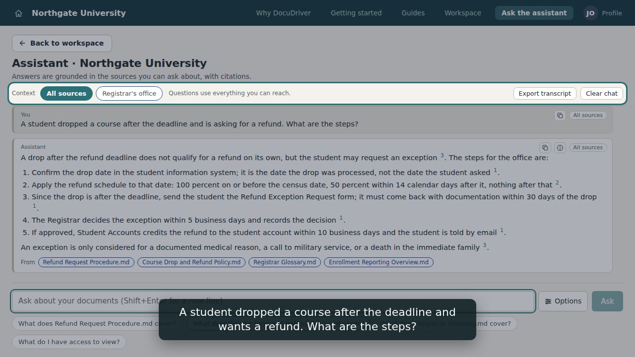A question answered in a few sentences, each with a footnote to the file it came from.