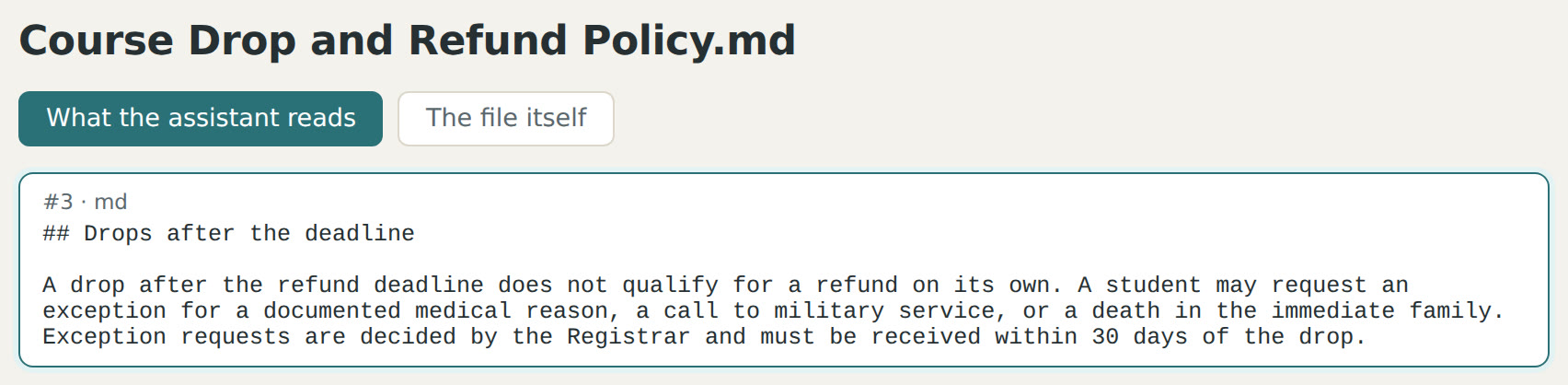 One of those notes opened: the policy, with the exact paragraph highlighted.